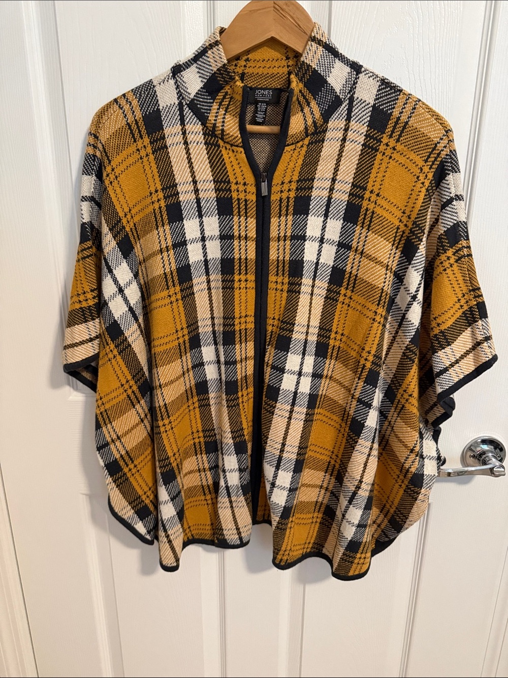 Jones New York Mustard, Black & White Plaid Zip-Front Shirt